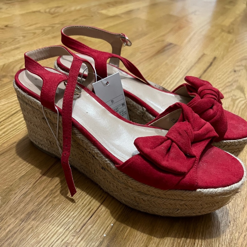 Red suede espadrilles sandals
